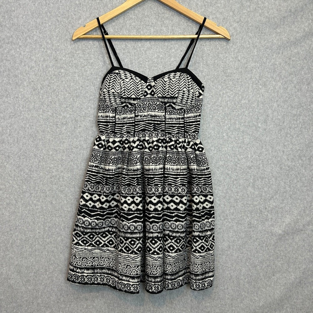 American Rag Cie Mini Tank Dress Black Taupe Indie Tribal Geometric Boho Size XS